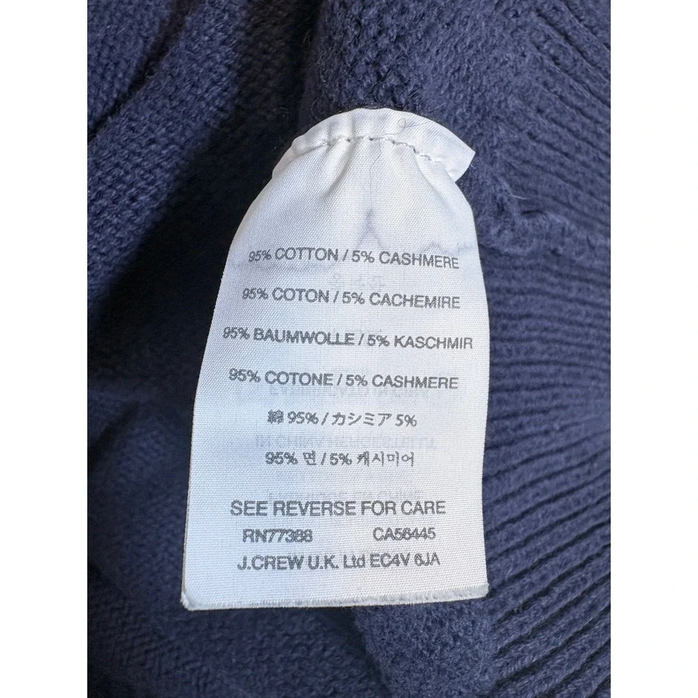 J.Crew Mens Navy Blue Cotton Cashmere Quarter Zip Sweater Large
